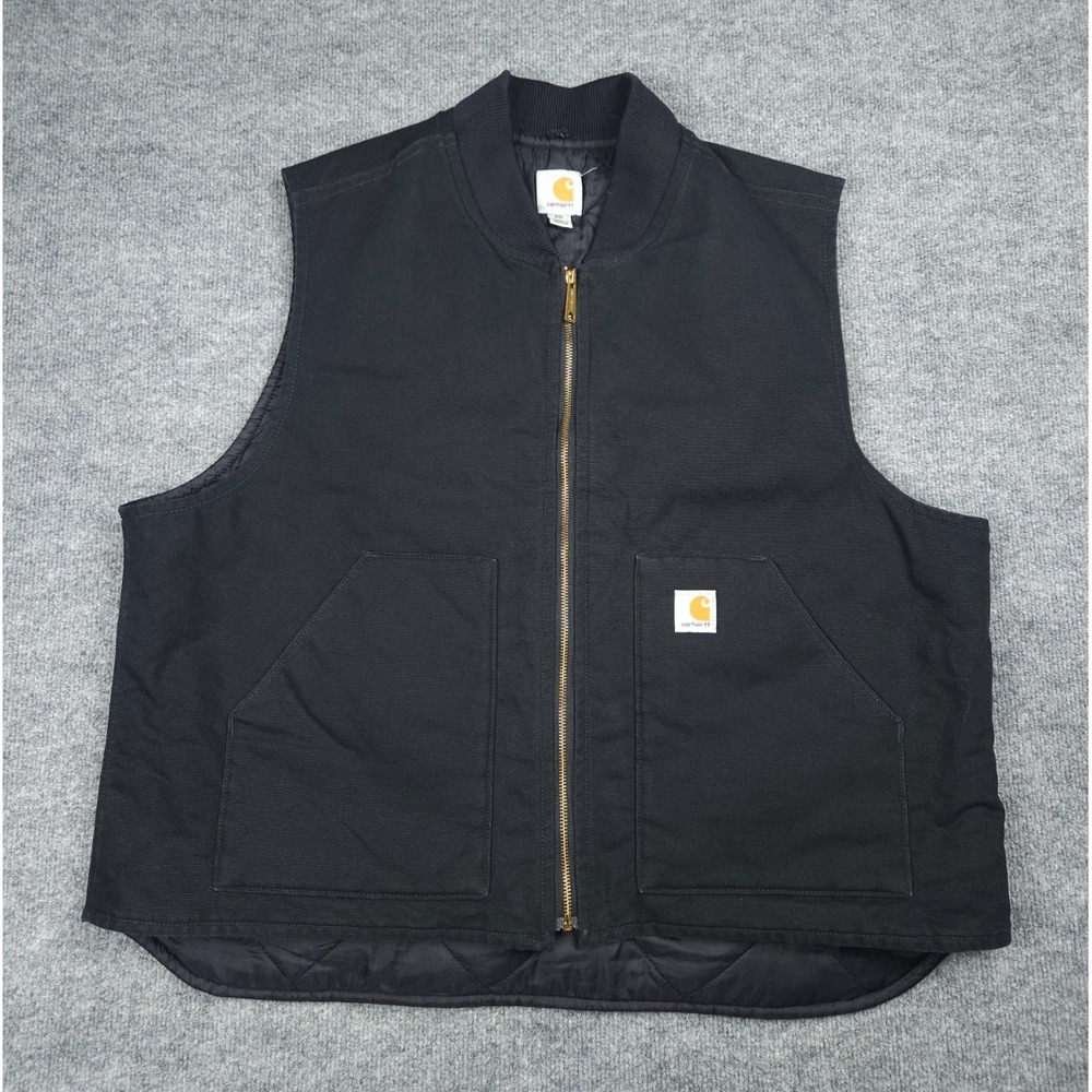 Vintage Carhartt Canvas Vest Men's 2XL Regular Black Workwear Zip V01-BLK